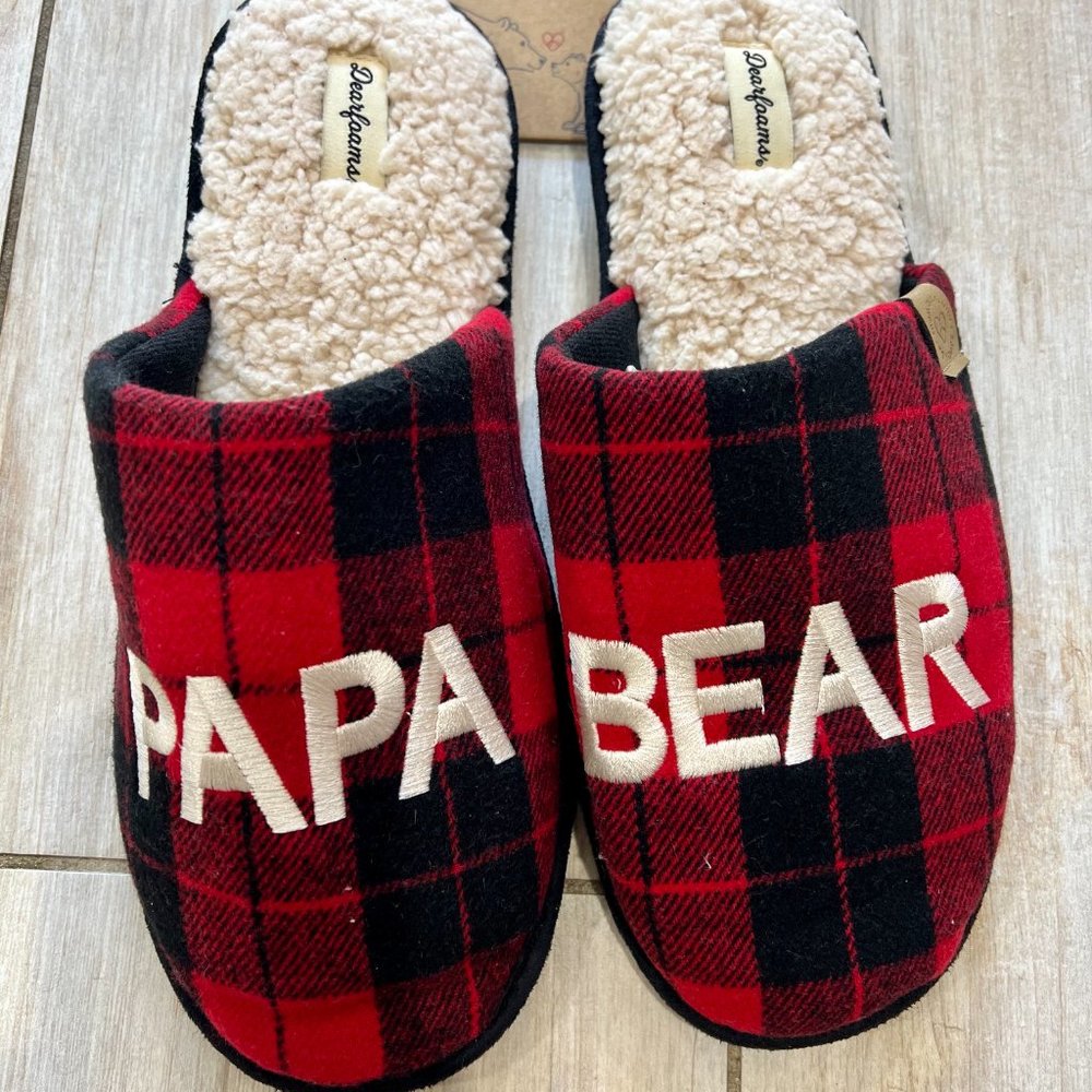 Men's Papa Bear Red Buffalo Check Slipper